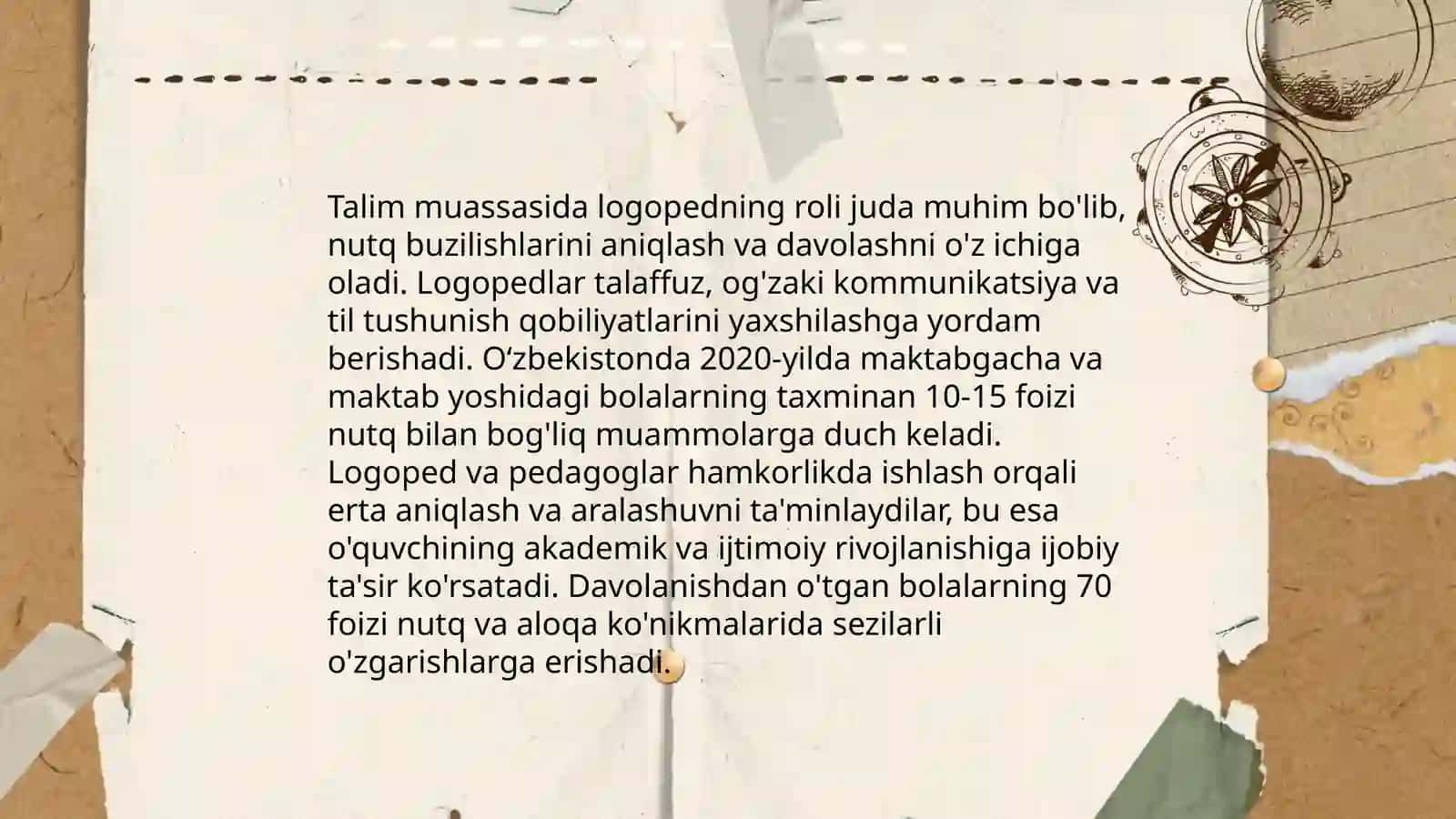 Ta'lim muassasalarida yuritiladigan logopedning ish hujjatlarini o'rganish va namunalar tayyorlash 4