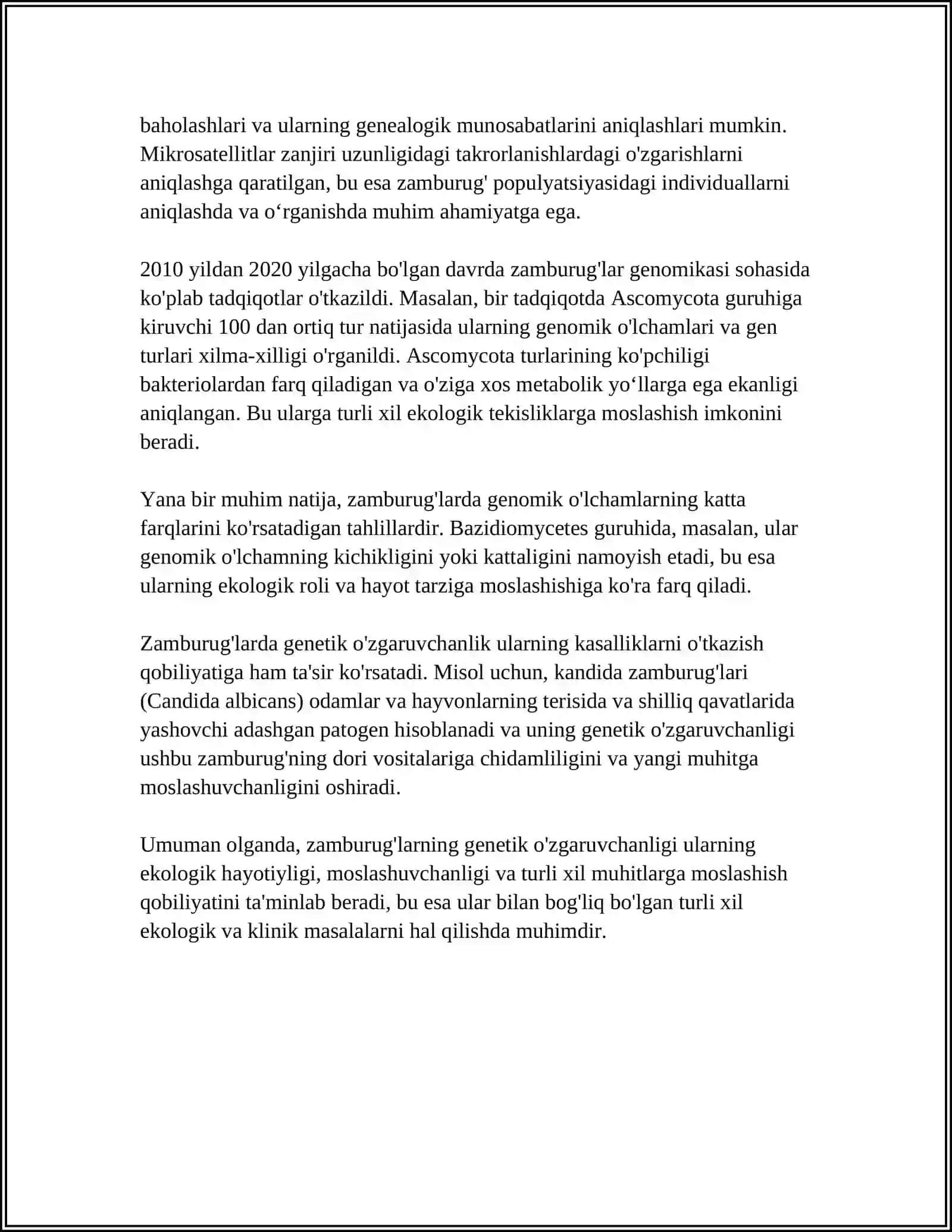 ZAMBURUG‘LARNING O‘ZGARUVCHANLIK MEXANIZMI (JINSIY GIBRIDLASH, MUTATSIYA, GETEROKARIOZ, PARASEKSUAL JARAYONLAR. BAKTERIYA VA VIRUSLARNING O‘ZGARUVCHANLIGI 4