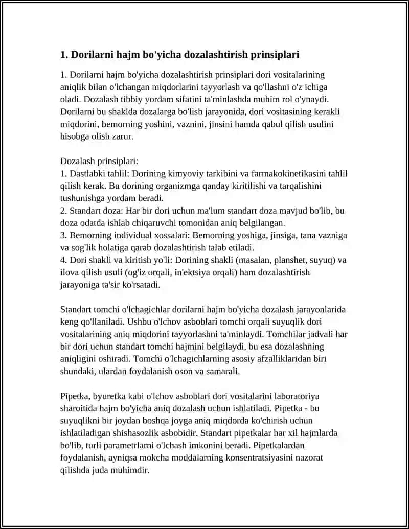 DORILARNI HAJM BO YICHA DOZALARGA BO'LISH. STANDART TOMCHI O*LCHAGICHLAR 4