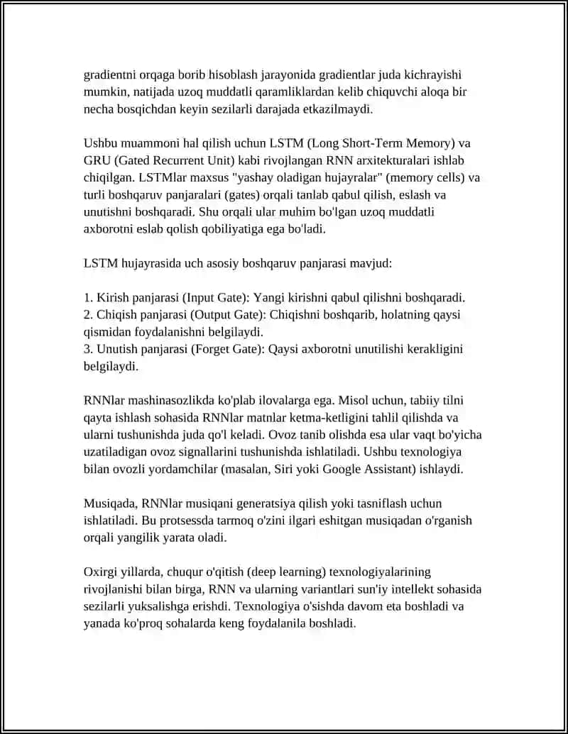 Rekkurent neyron tarmoqlari 4