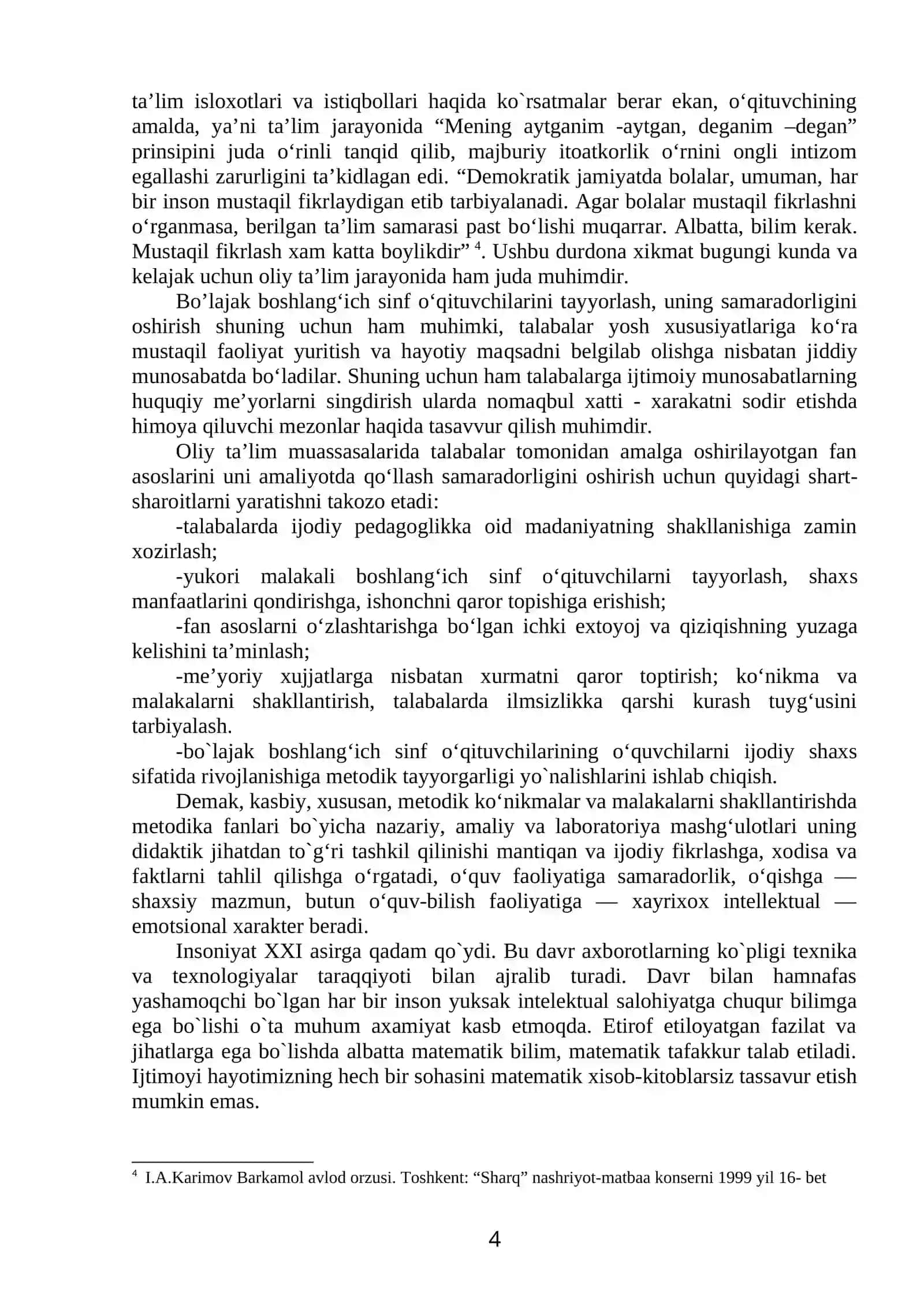 “Yuzlik konsentrida arifmetik amallarni o’rgatish metodikasi” modulini innovatsion ta’lim texnologiyalar asosida o’qitish 4