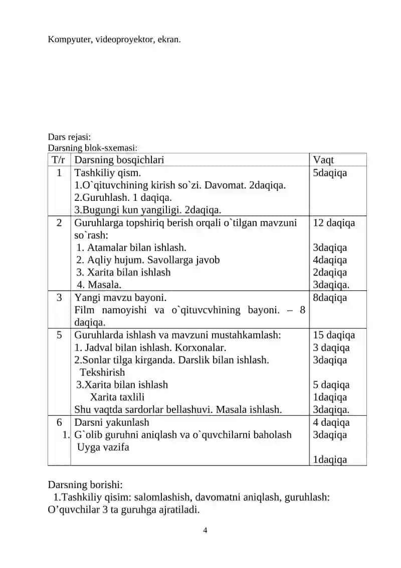 KOMPETENTLIKKА YO‘NАLTIRILГАN ДАRSLАRNI TАSHKIL ETISH ВА UNINГ TEXNOLOГIK XАRITАSI 4