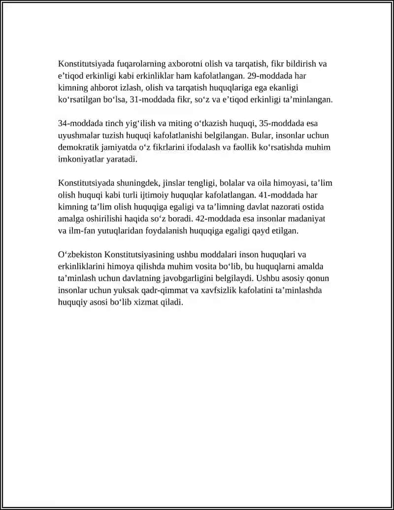 O'ZBEKISTONDA INSON HUQUQLARI VA ERKINLIKLARI KAFOLATINING YARATILISHI 4