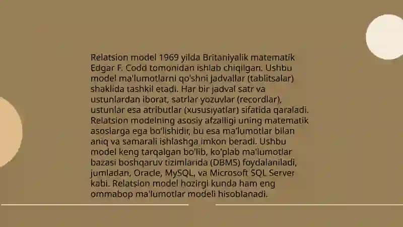 Relatsion ma‘lumotlar omborini dasturlash texnologiyalari 4