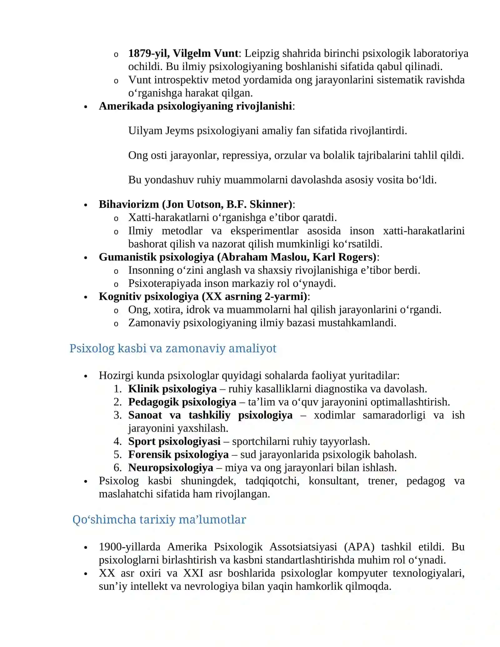 Psixologiya va psixolog kasbining shakllanish tarixi 4