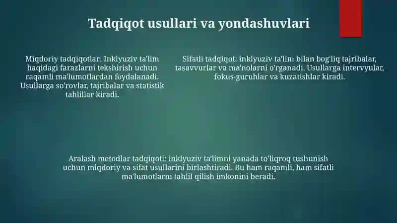 Turli Yo'Nalishdagi Ilmiy Tadqiqotlarda Inklyuziv Ta'Lim Muammolarini O'Rganish 4