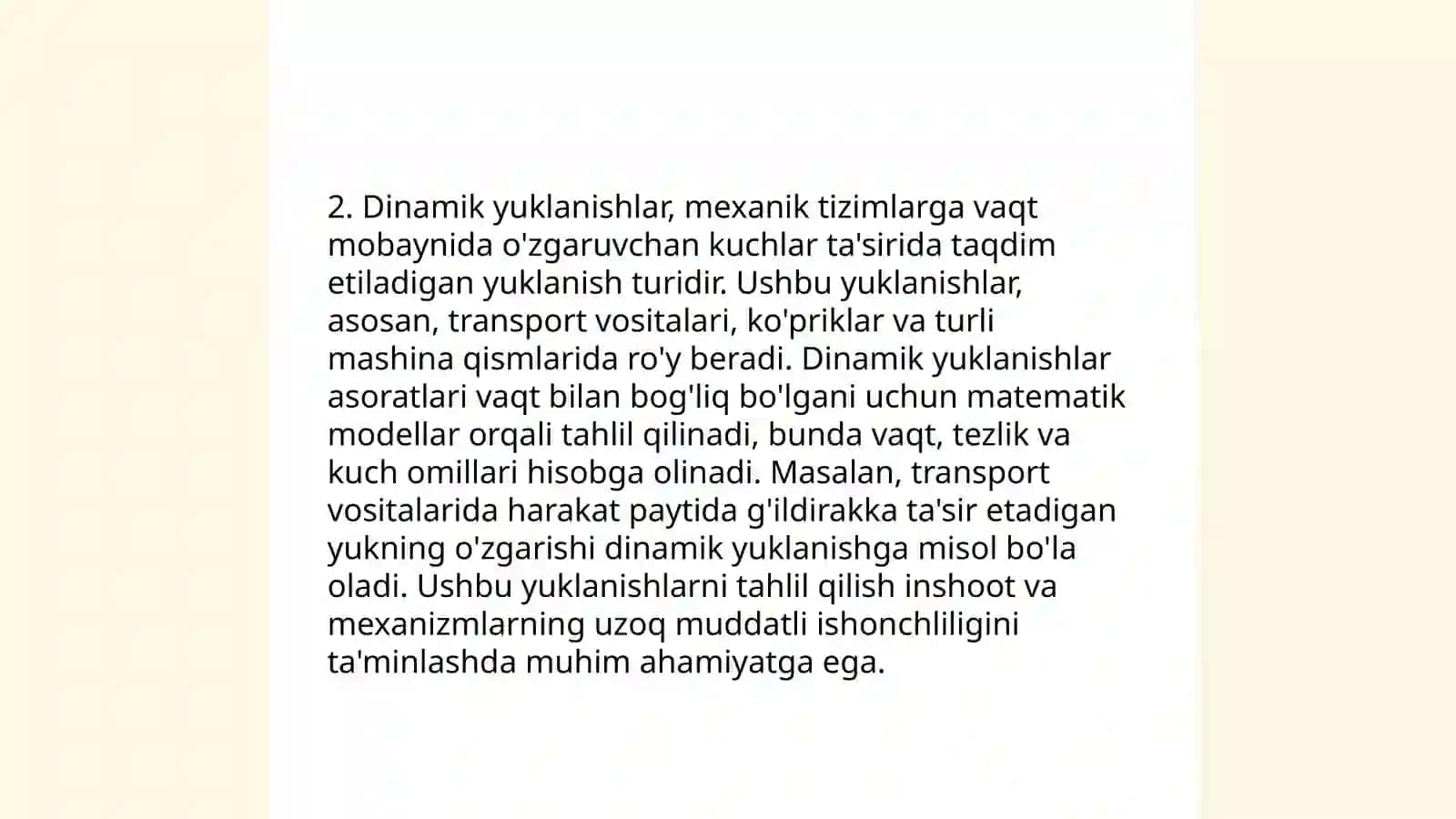 Inshoot qismlariga qóyiladigan tashqi kuchlar tasirining asosiy kõrinishlari va ular tasiridan hosil bóladigan deformatsiyalar 4