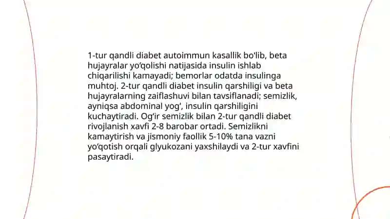 Semizlik qandli diabet va ularni oldini olish yoʻllari 4
