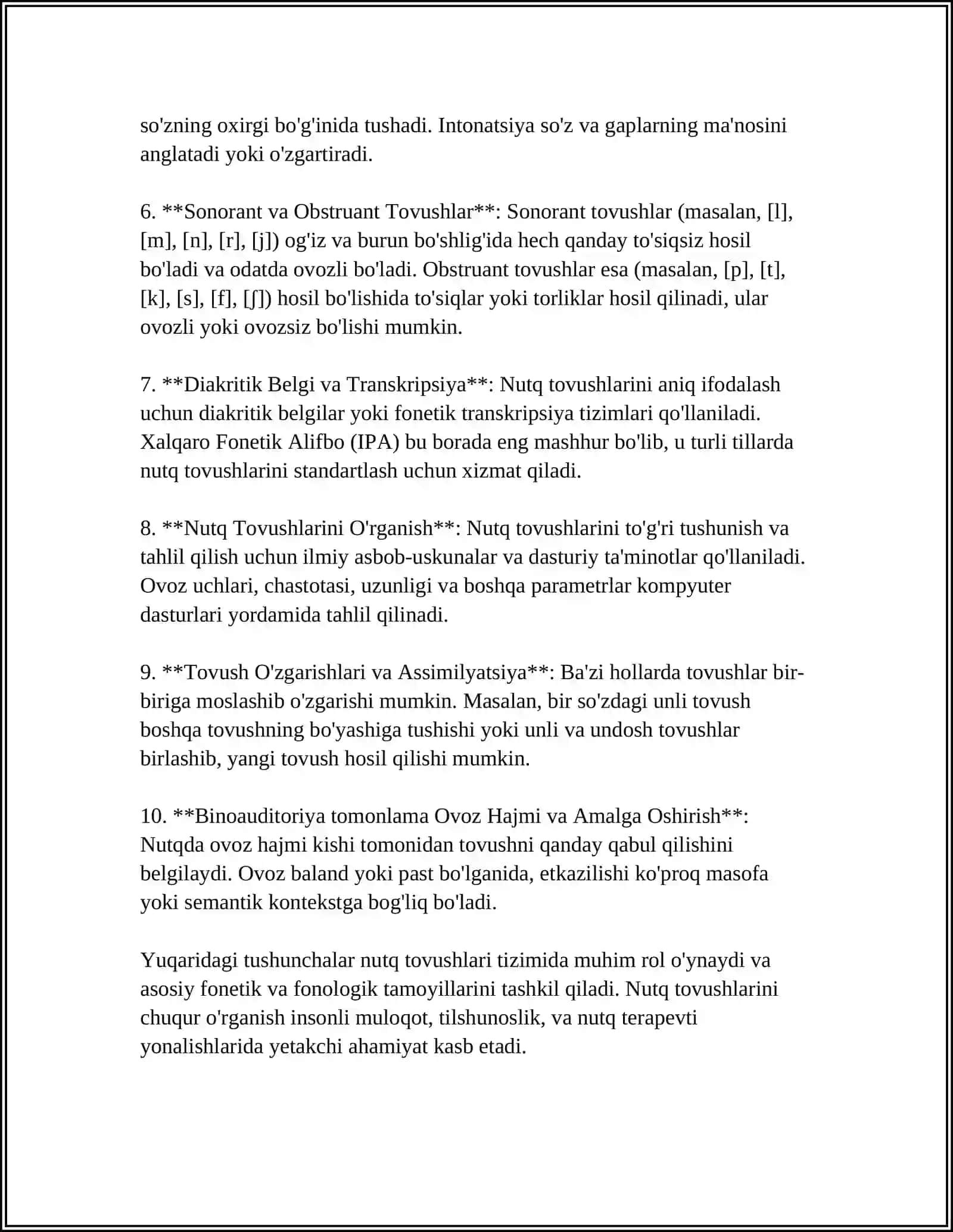 ONA TILINING FONETIK VOSITALARI: NUTQ TOVUSHLARI, URG'U, OHANG (INTONATSIYA) 4
