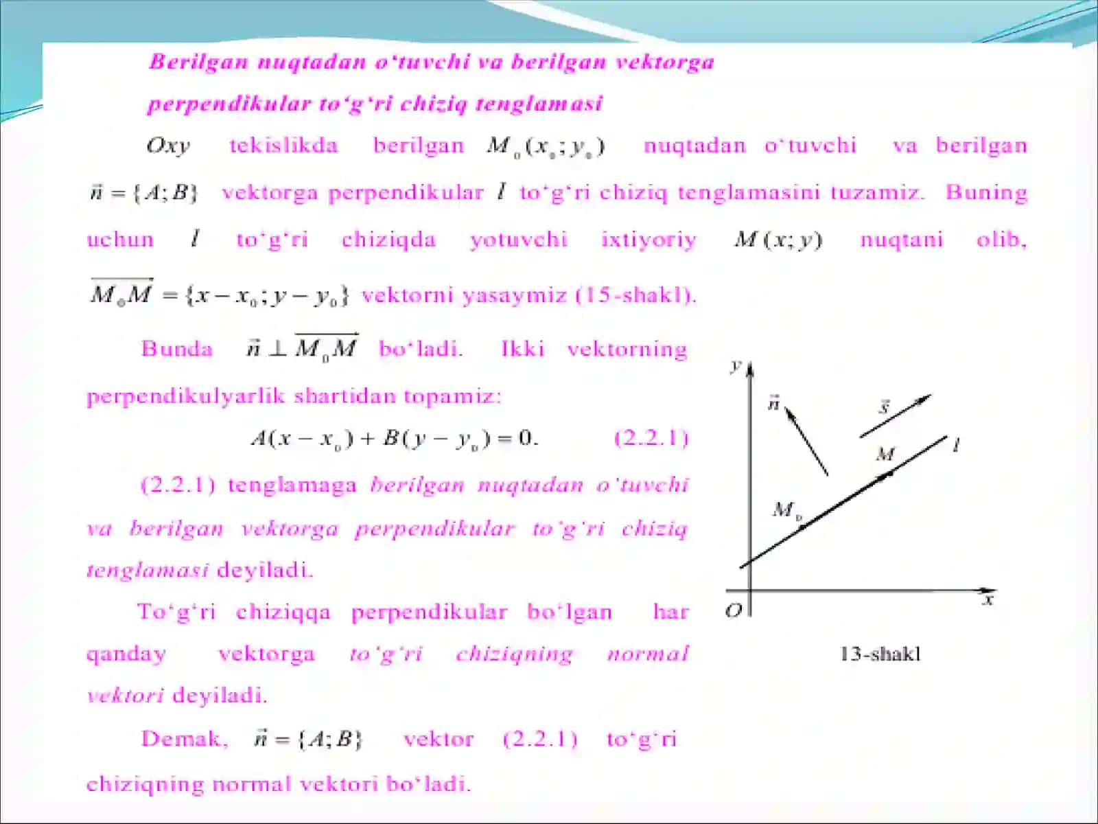 TEKISLIKDAGI TO’G’RI CHIZIQ 4
