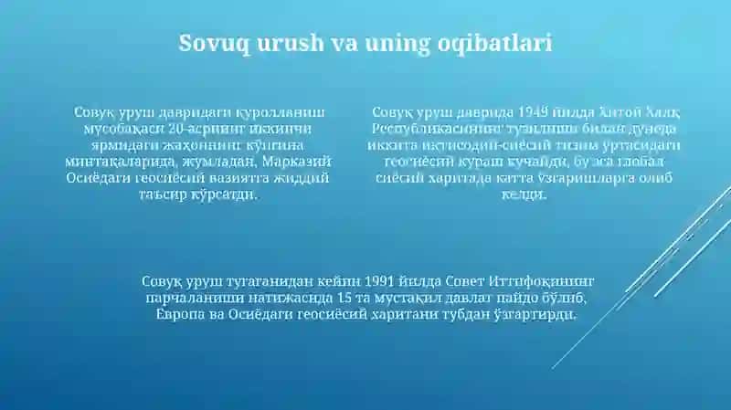 Jahon siyosiy kartasining shakllanish bosqichlari 4