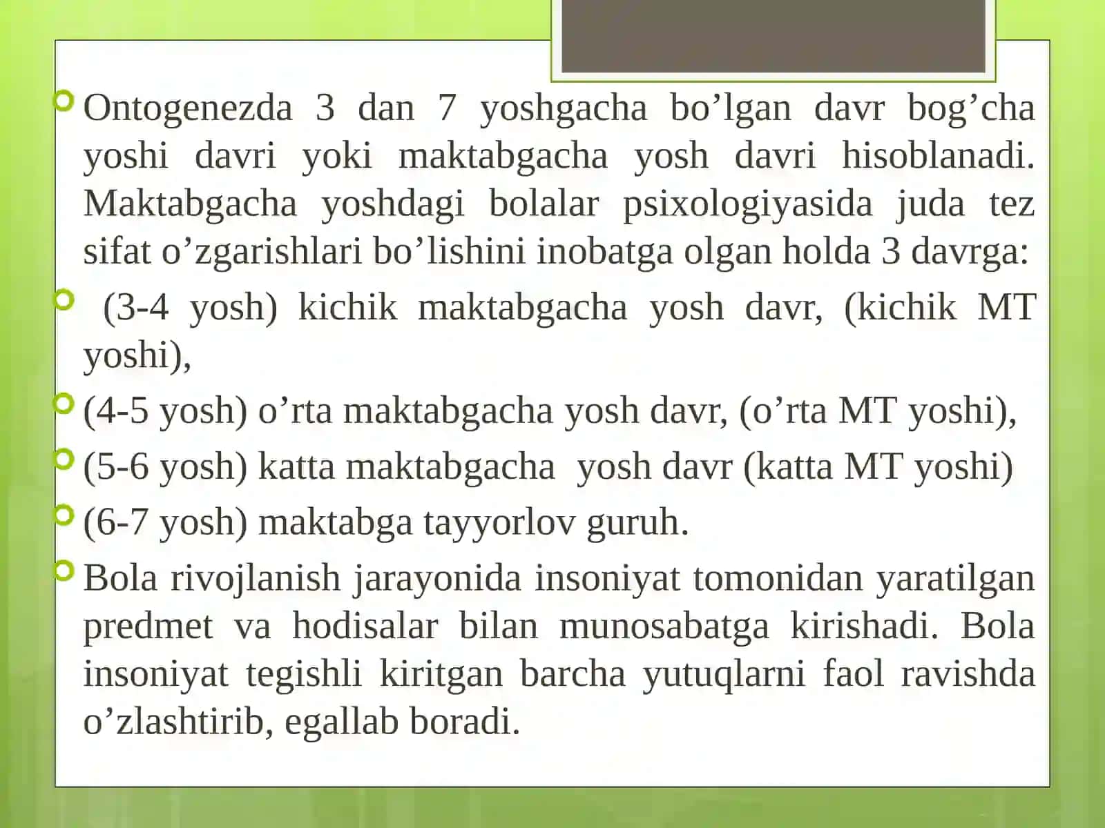 Maktabgacha yosh davrda psixik rivojlanish xususiyatlari 4