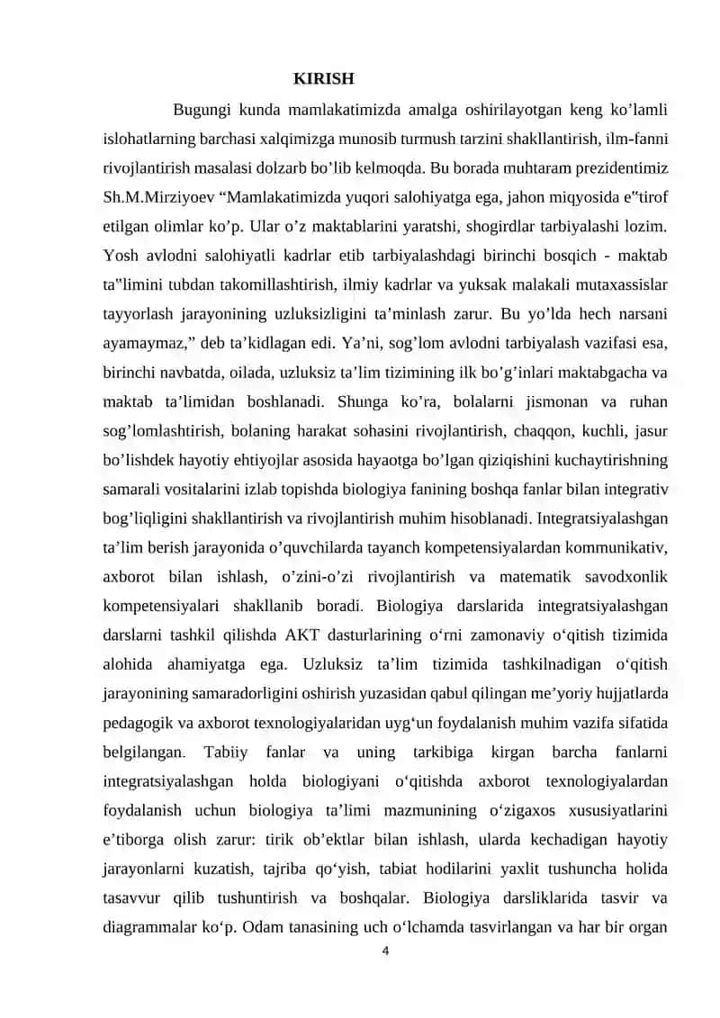 Biologiya Fani O‘qituvchilari Malaka Oshirish Kursi 4