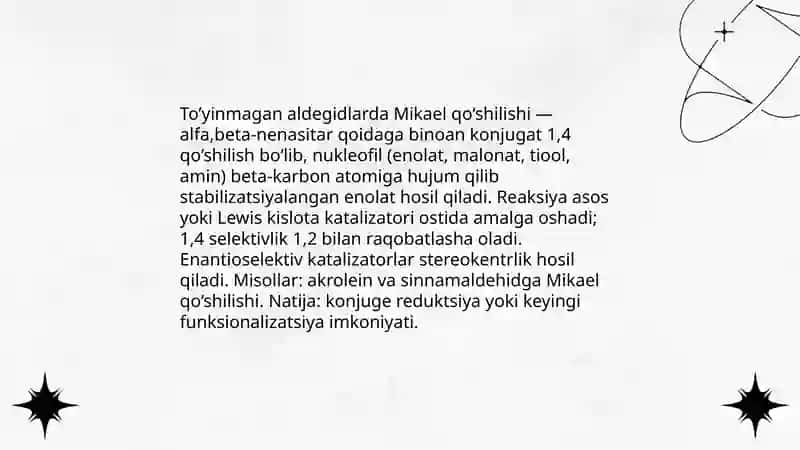 To’yinmagan va aromatik aldegidlarning o’ziga xos reaksiyalari 4