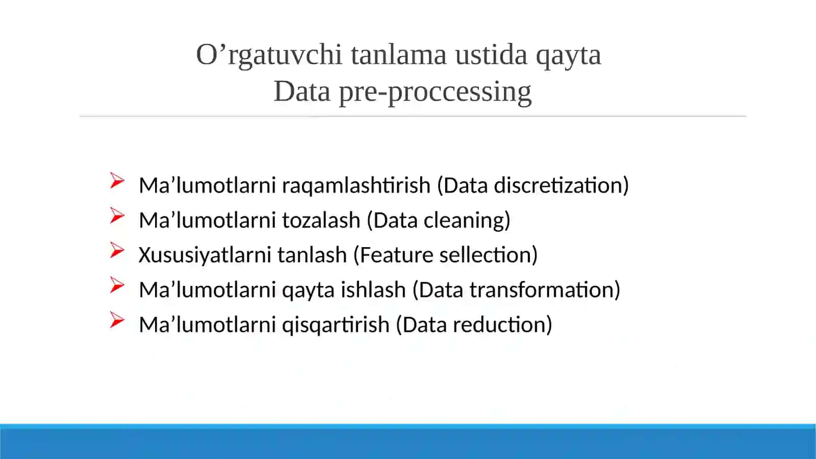 O’rgatuvchi tanlama tayyorlash (Data Preparation for ML) 4