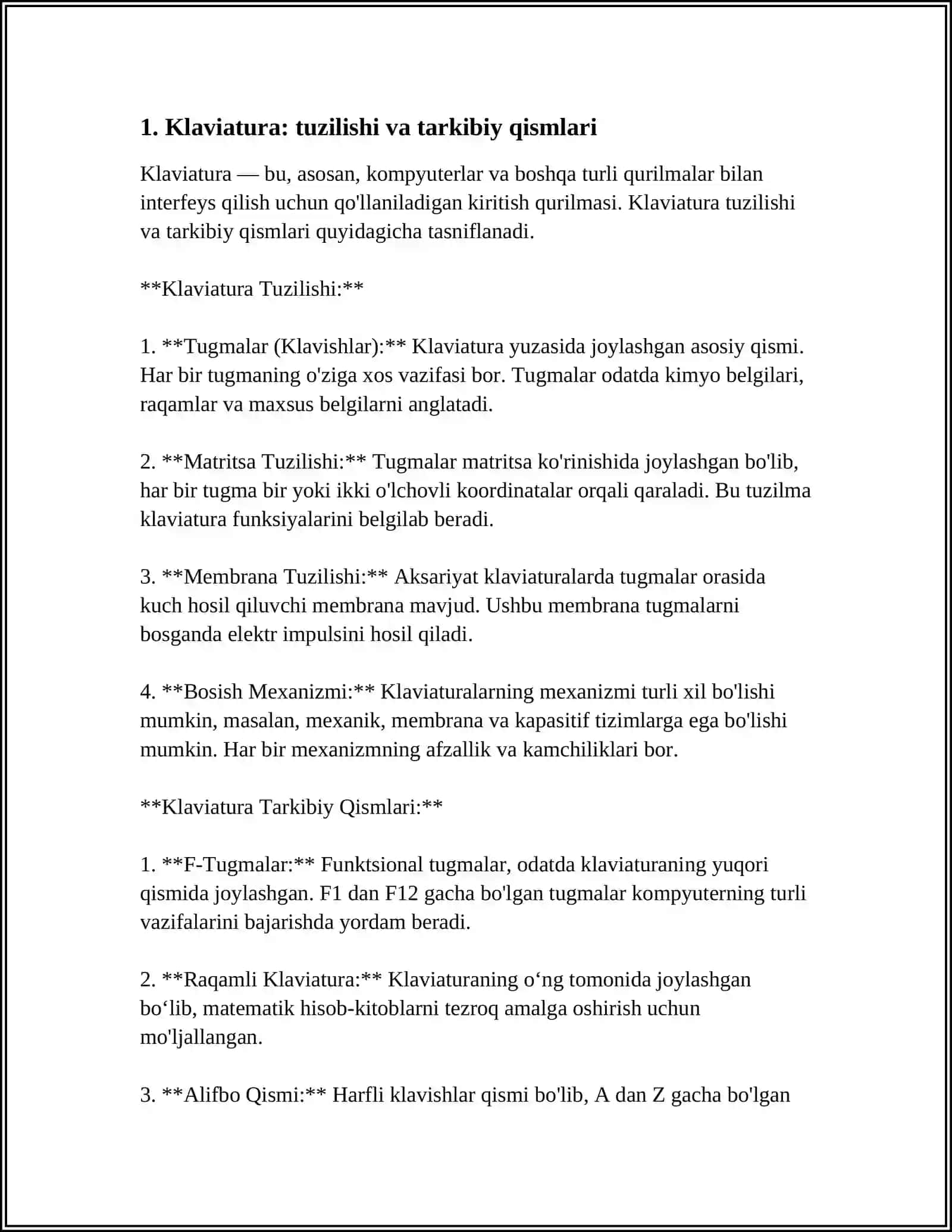 Klaviatura: tuzilishi va tarkibiy qismlari 4