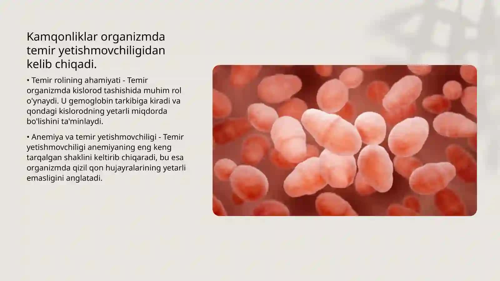 Kamqonlik turlari va sabablari. Kamqonliklar rivojlanishining biokimyoviy sabablari 4