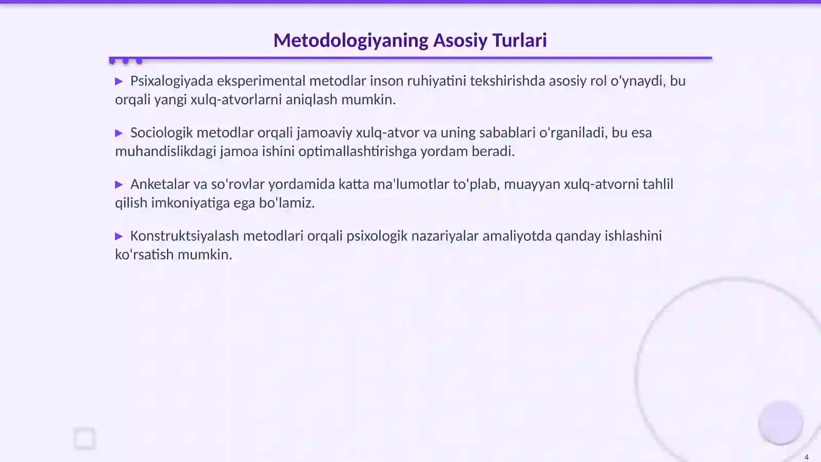 Psixalogiya va Muhandislik Psixalogiyasi: Metodlarining Klassifikatsiyasi 4