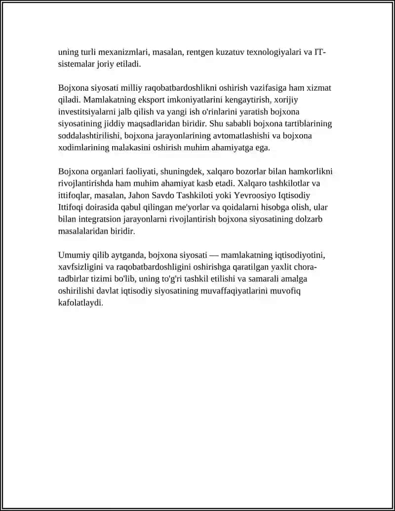 BOJXONA SIYOSATI: TUZILISHI VA ASOSIY VAZIFALARI 4