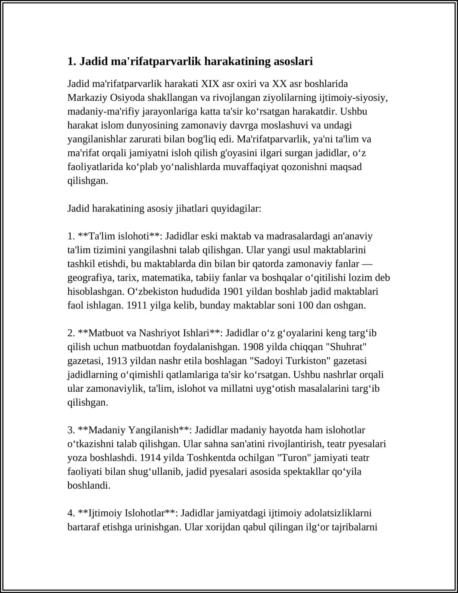 JADID MAʼRIFATPARVARLARINING OʻLKA IJTIMOIY MAʼNAVIY HAYOTIDA TUTGAN OʻRNI (MUNAVVAR QORI, FITRAT, BEHBUDIY, AVLONIY) 4