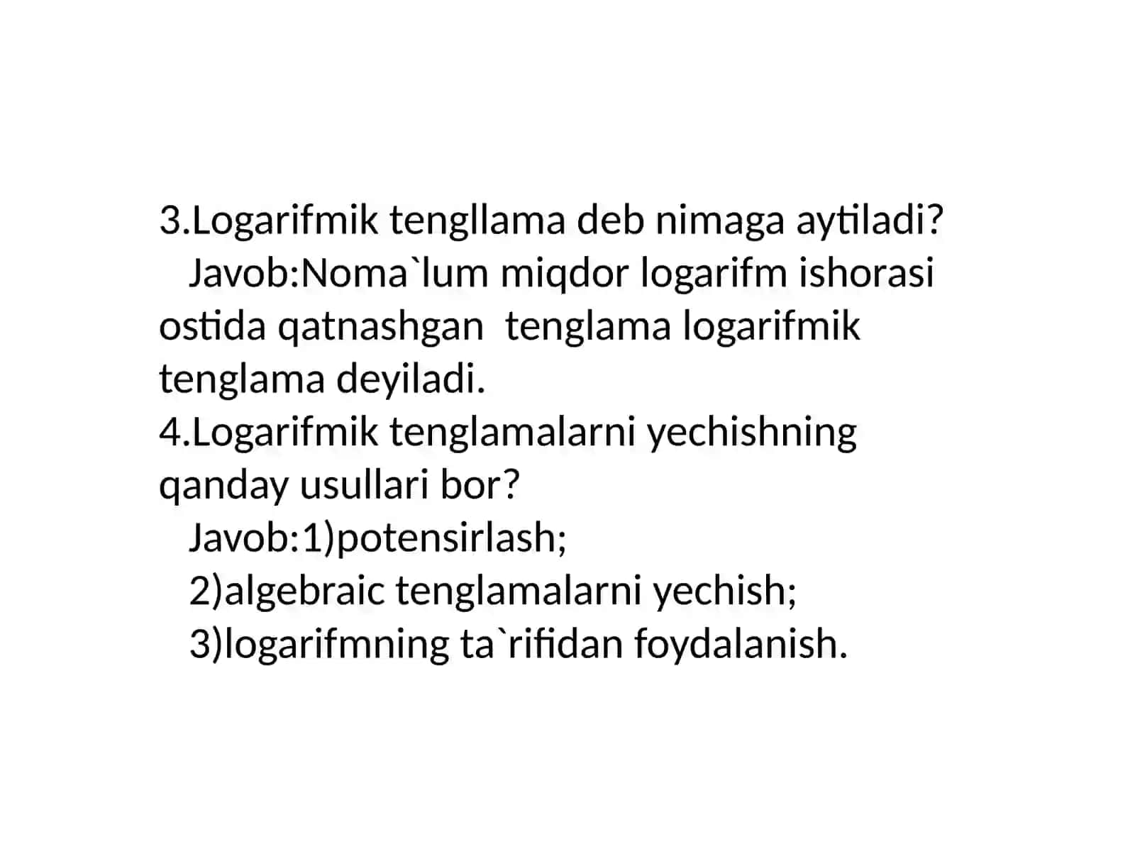 Ko’rsatkichli va logarifmik funksiyalar yordamida modellashtirish. 4