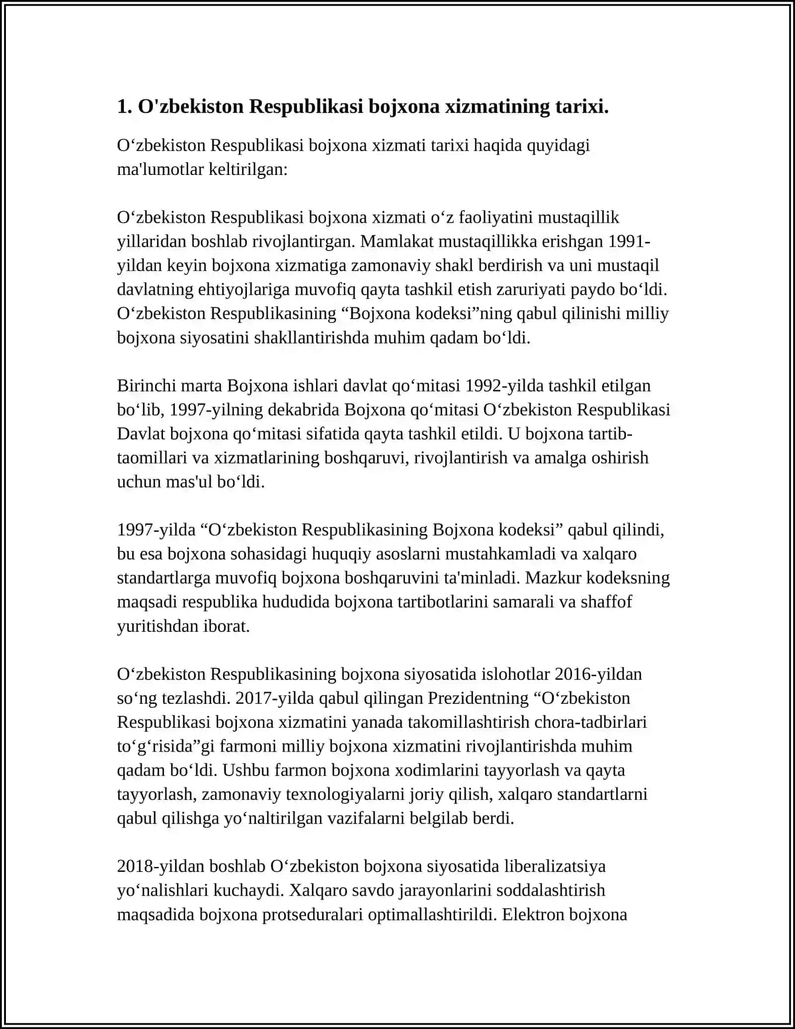 O'ZBEKISTON RESPUBLIKASINING BOJXONA ISHINING VUJUDGA KELISH TARIXI VA HOZIRGI HOLATI 4