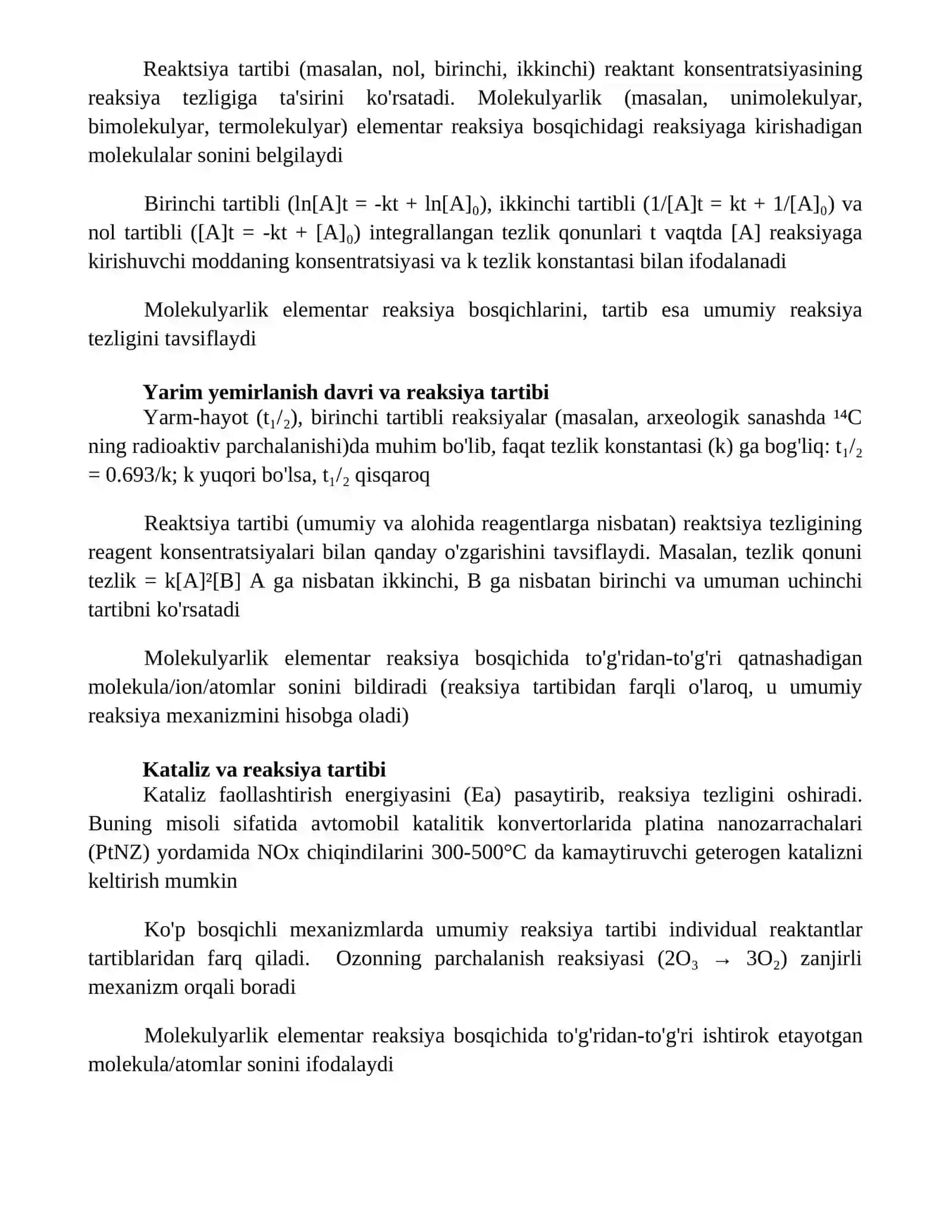 Reaksiyalarning tartibi va molekulyarligi 4