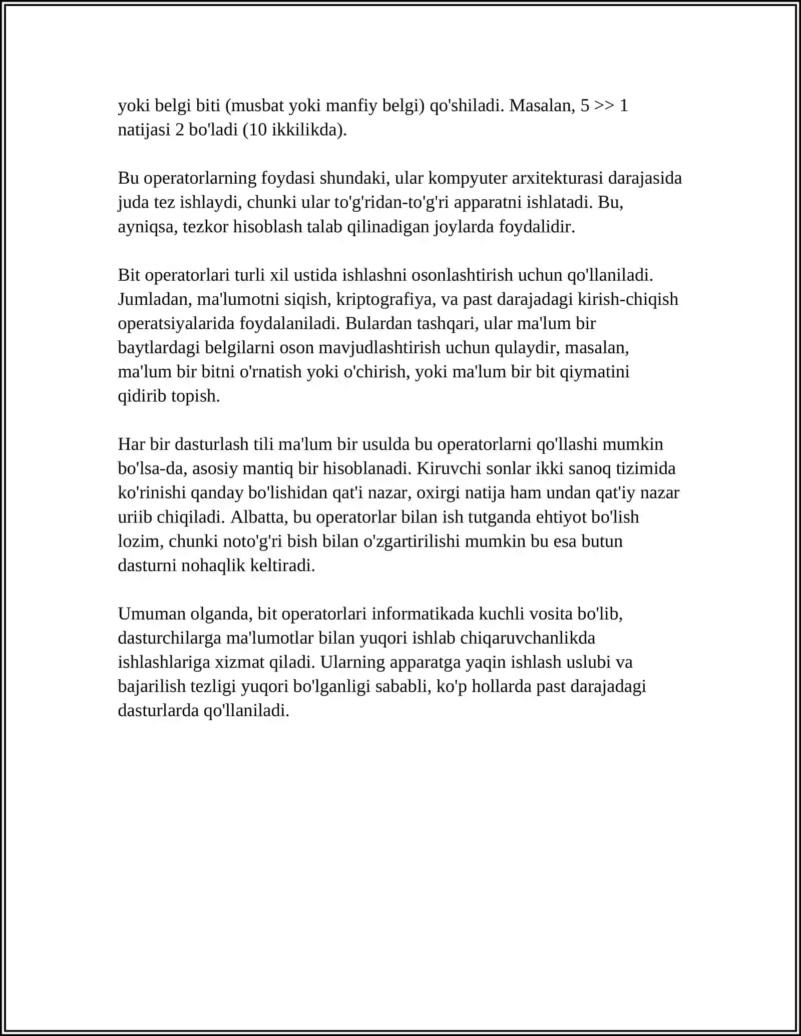 BIT OPERATORLARI BILAN ISHLASH 4