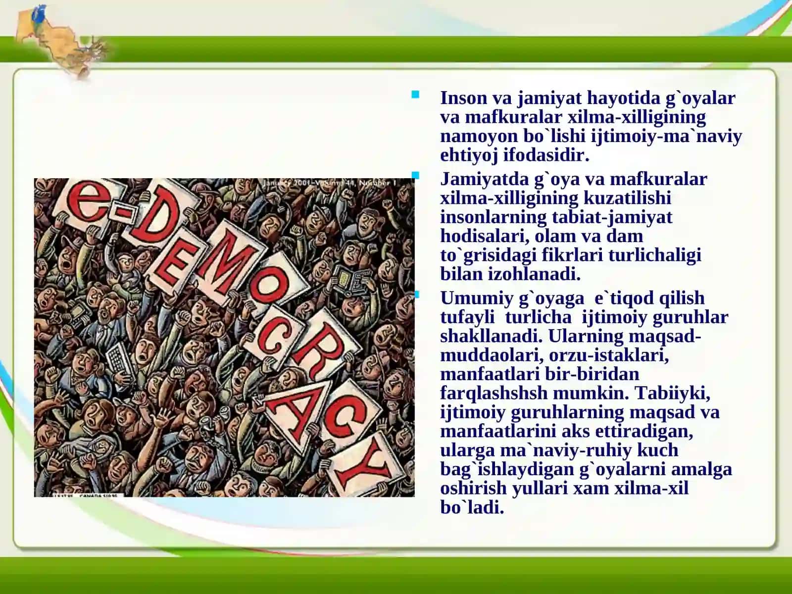Siyosiy va mafkuraviy xilma-xillik-demokratiya sharti 4