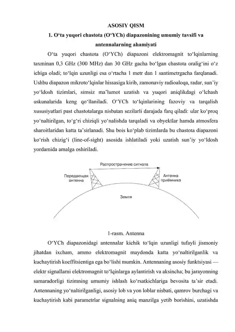 Oʻta yuqori chastota diapazonidagi antennalarning konstruktiv xususiyatlari, parametrlari va xarakteristikalari 4