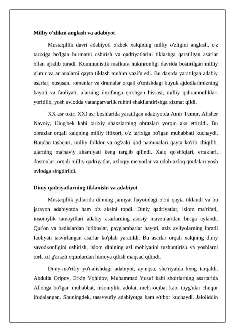 Mustaqillik davri adabiyotida ma'naviy yuksalish 4