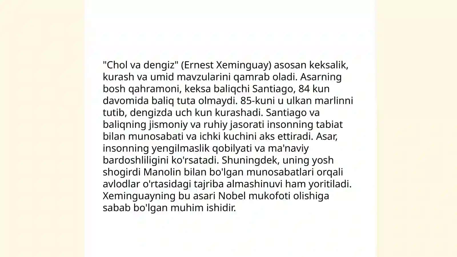 Ernest Xemingueyni "Chol va dengiz " asari 4