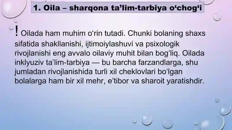 Taqdimot Oilada inklyuziv ta'lim-tarbiyaning psixologik xususiyatlari 4