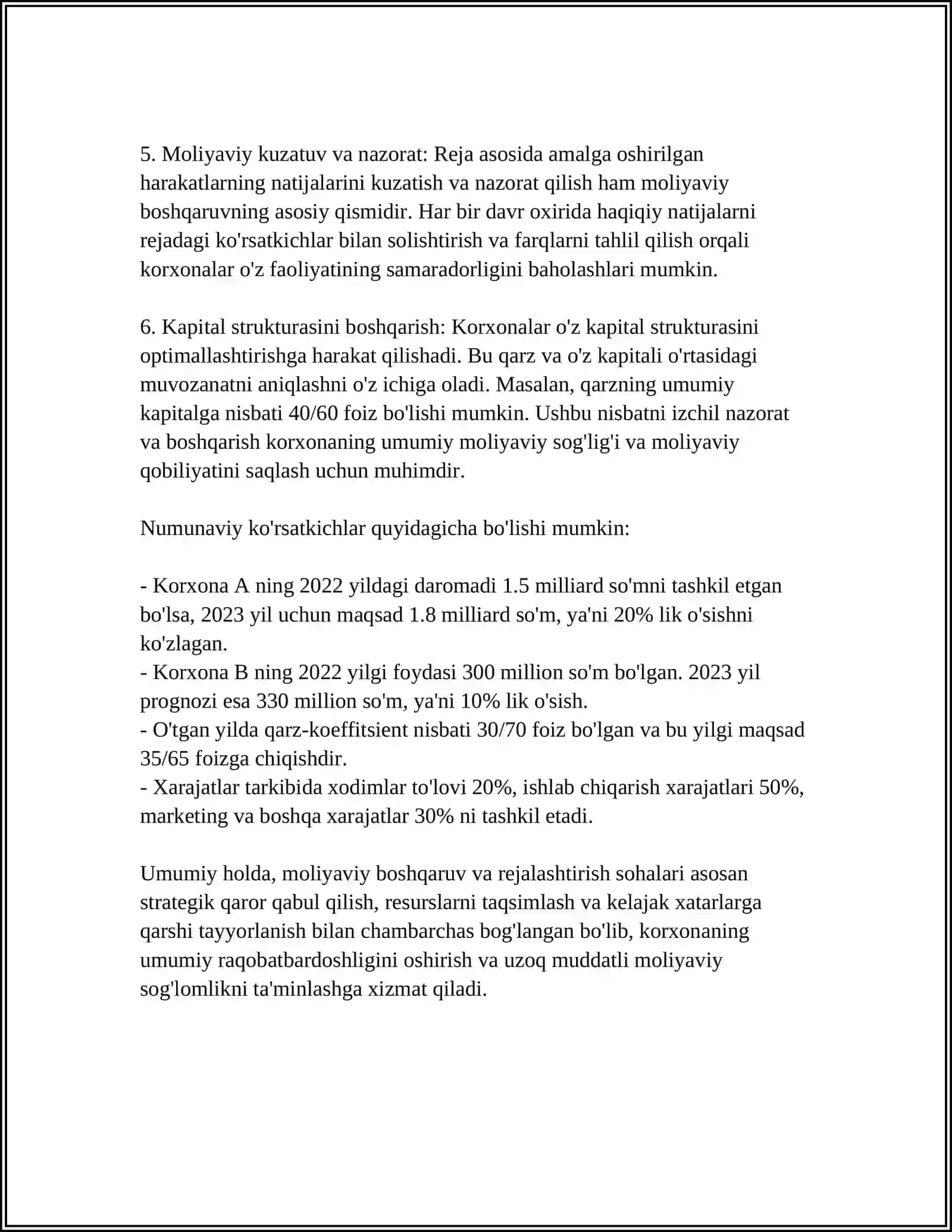 BEZNESNING MOLIYAVIY FAOLIYATI VA KRIDET BILAN TAMINLASH JARAYONI 4