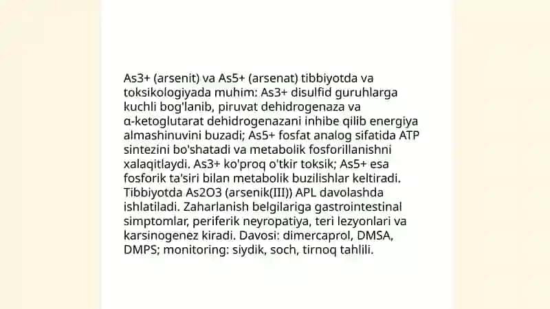 IV guruh Sn+2, Sn+4, As+3, As+5 kationlarini tibbiyotda qo'llanishi va analitik reaksiyalari 4