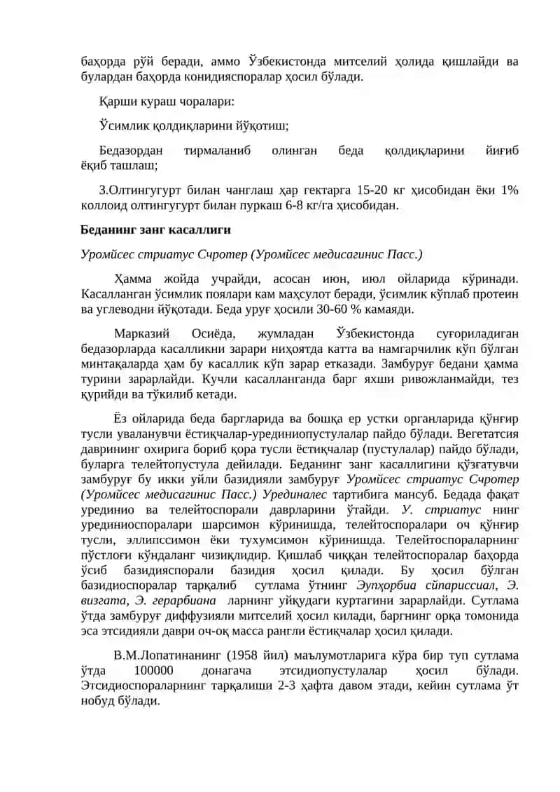 Беда ва дуккакли дон экинлари касалликлари ва уларга қарши кураш чоралари 4