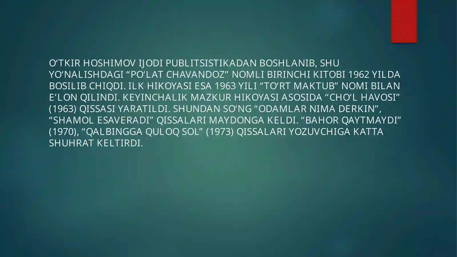 O’TKIR HOSHIMOVNING “URUSHNING SO’NGI QURBONI” ASARI 4