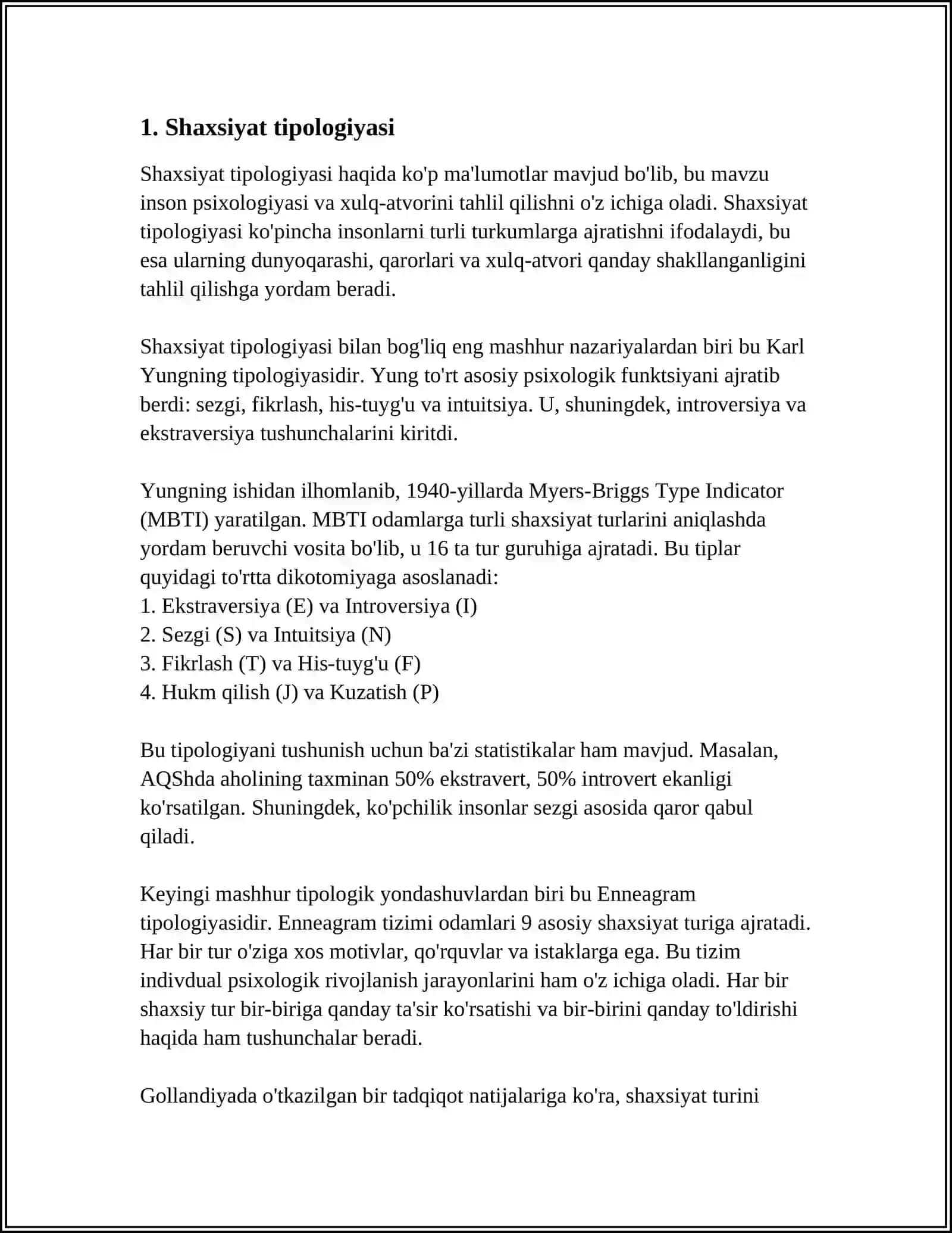 KO'P OMILLI SHAXSNING O'RGANISH SO'ROVNOMALARI. PROEKTIV PSIXODIAGNOSTIKA 4