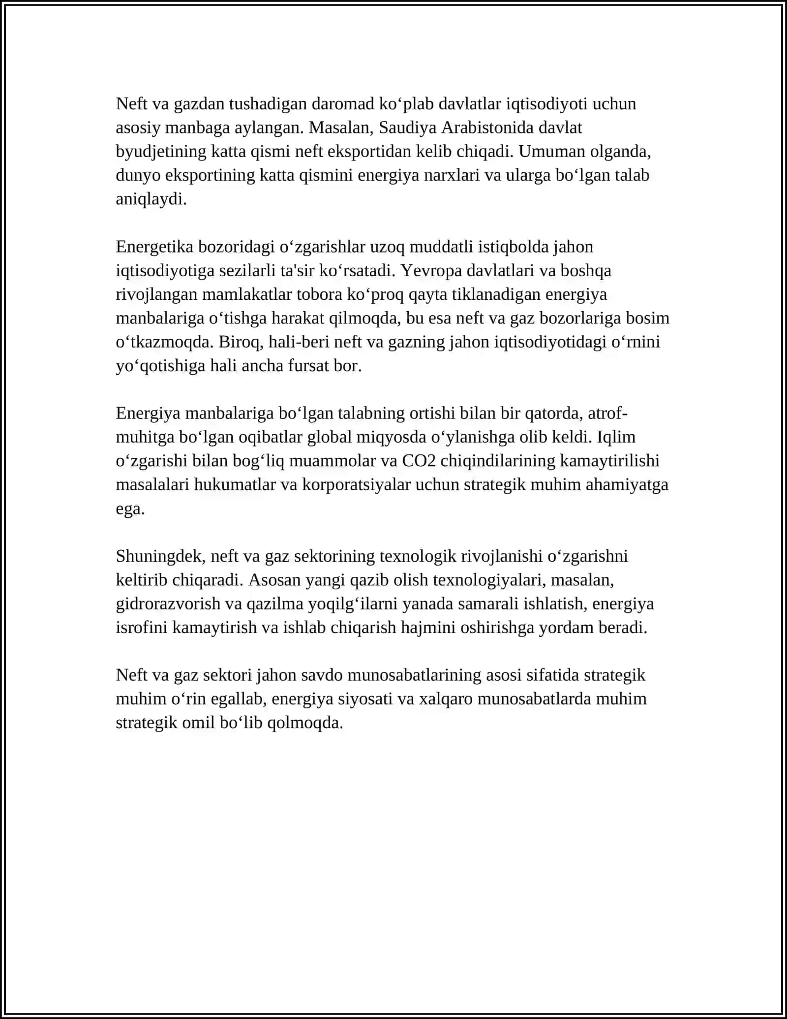 ZAMONAVIY DUNYODA NEFT VA GAZNING ROʻLI VA AHAMIYATI 4