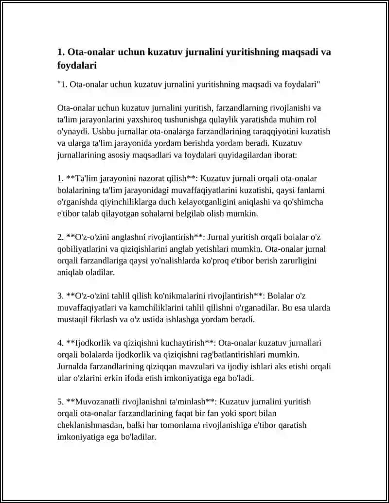 Ota-onalar uchun kuzatuv jurnalini yuritish 4