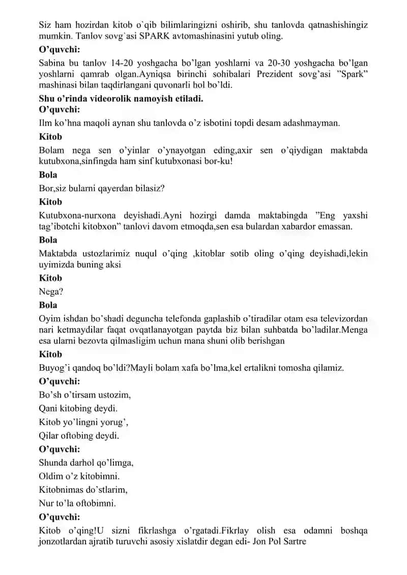 Kitob qalbni yoritar tadbir senariysi 4