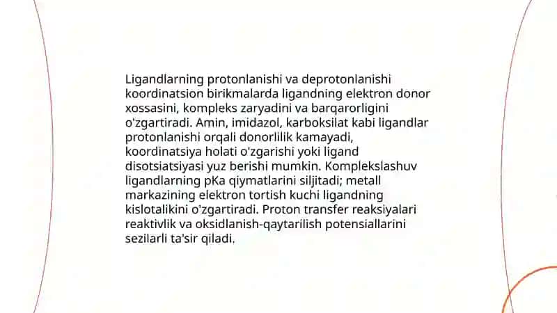 Koordinatsion birikmalarni kislota-asoslik xossalari va ularning oksidlanish-qaytarilish reaksiyalari 4