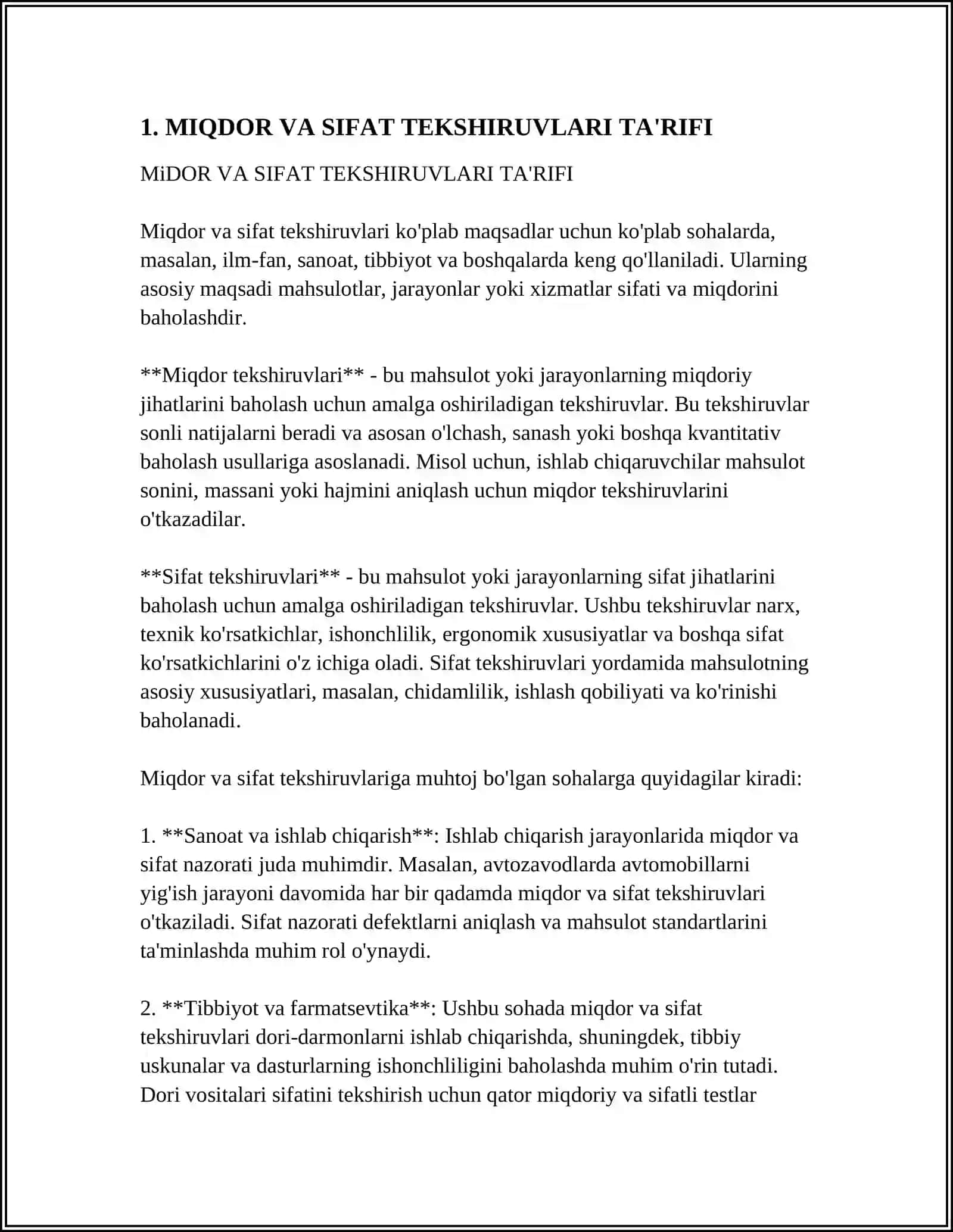 MIQDOR VA SIFAT TEKSHIRUVLARINING OZIQ -OVQAT TEKSHIRUVLARIDAGI AHAMIYATI 4