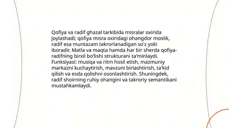 G'azal janrning o'ziga xos xususiyatlari 4