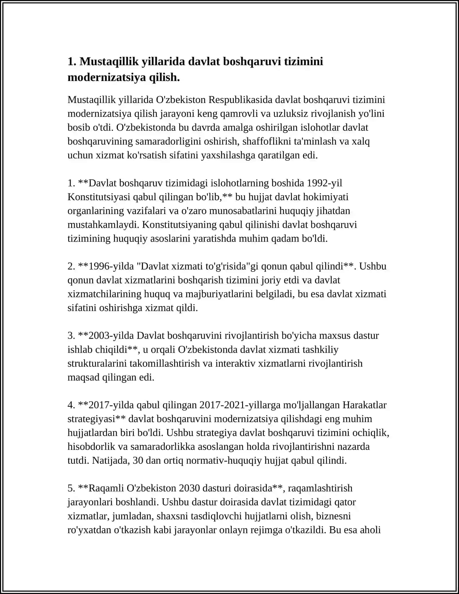 MUSTAQILLIK YILLARIDA DAVLAT BOSHQARUVI TIZIMIDA AMALGA OSHIRILGAN ISLOHOTLAR 4