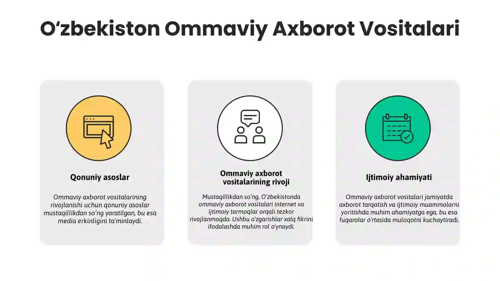 O’zbekistonda ommaviy axborot vositalarining rivojlanishi va jamiyatdagi o’rni 4