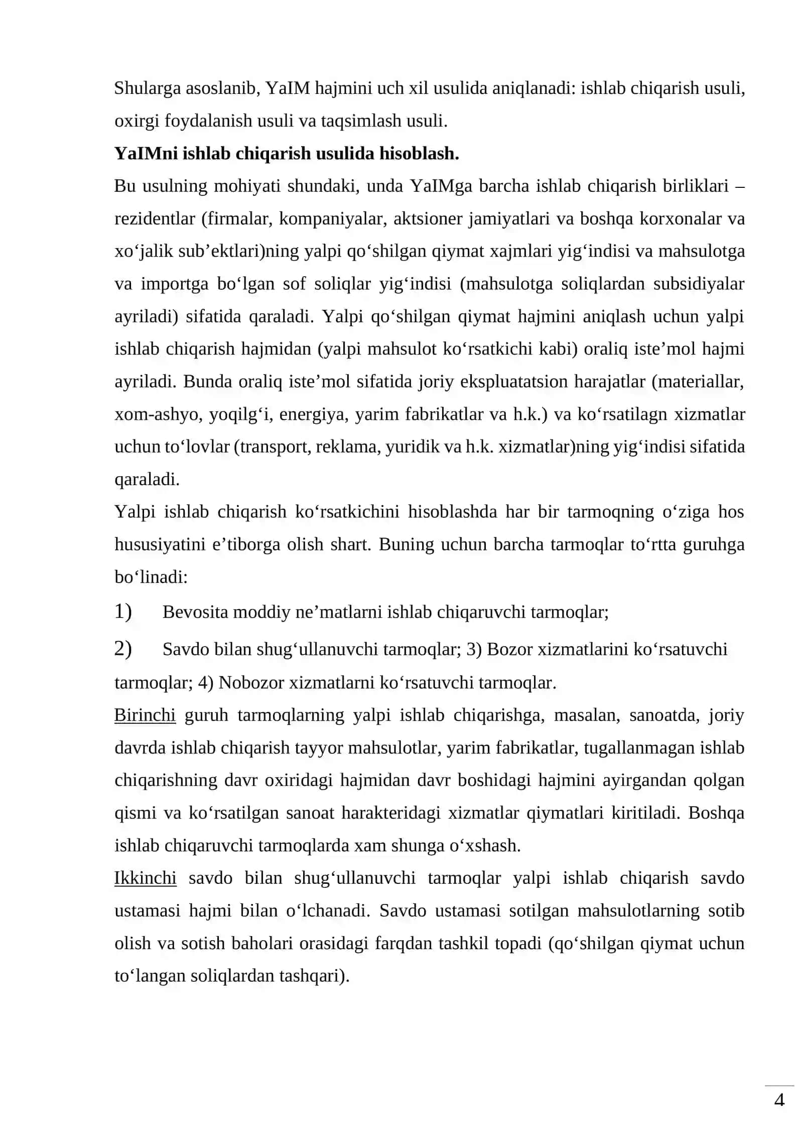 Yalpi ichki maxsulotni hisoblash usullari 4