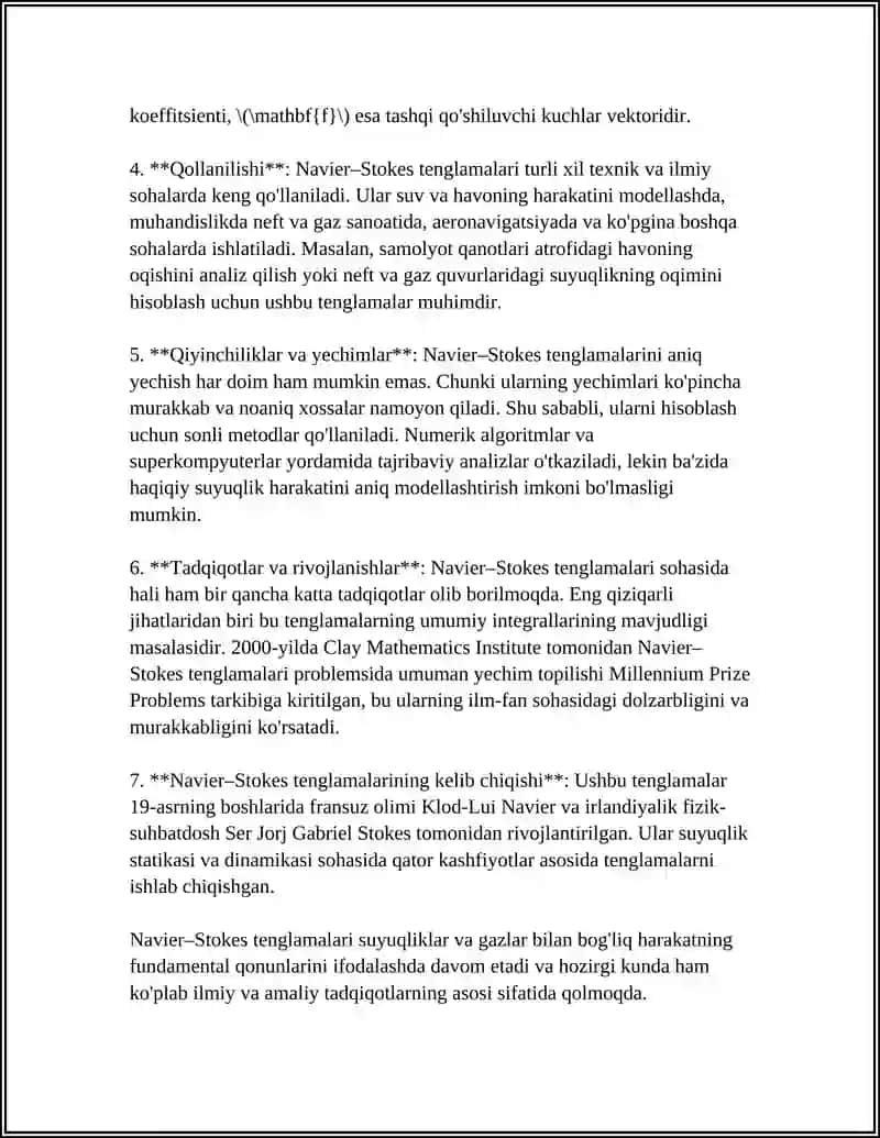 HARAKATNING NAVE-STOKS DIFFERENSIAL TENGLAMALARI 4