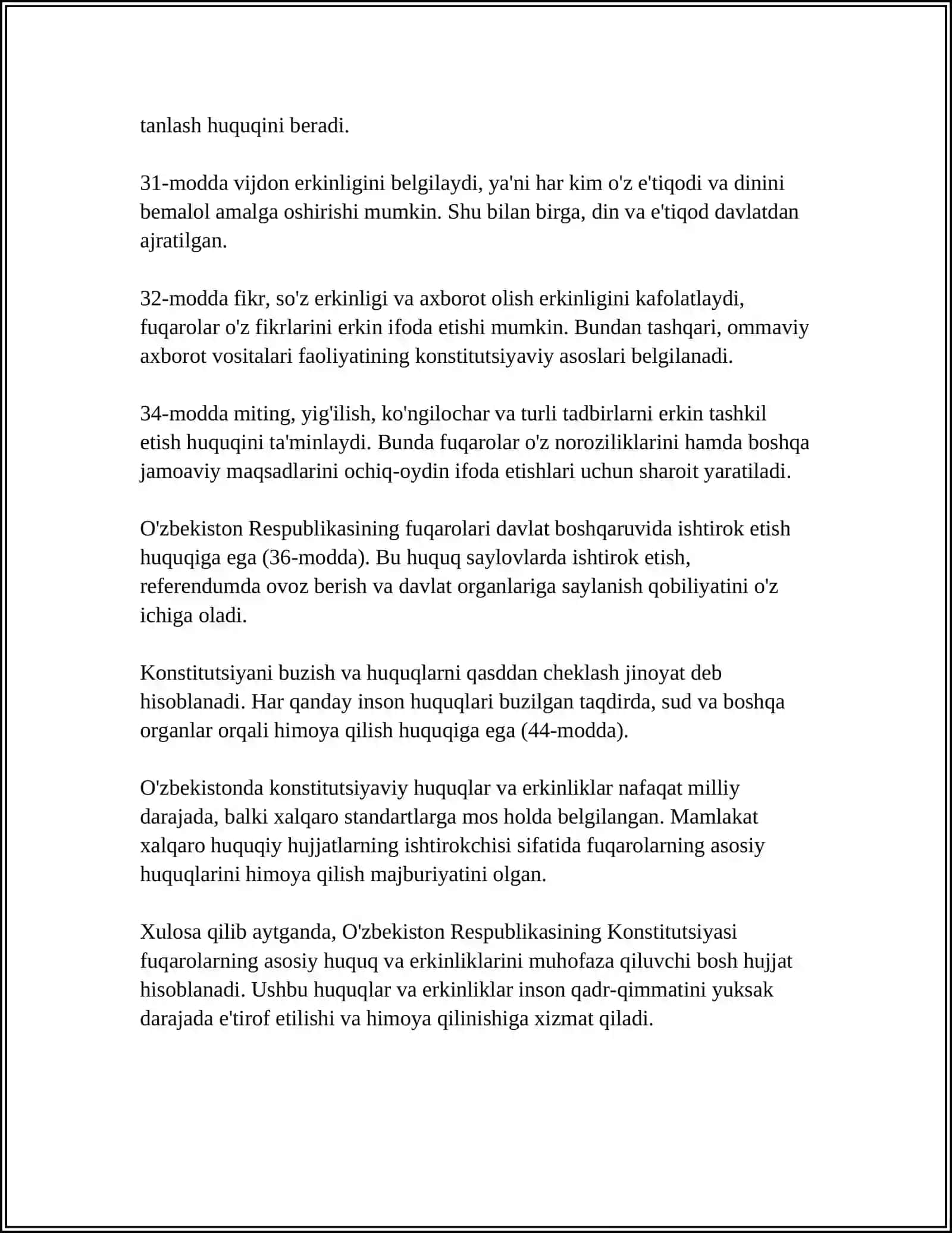 YANGI O'ZBEKISTONDA INSON HAQ - HUQUQLARI VA ERKINLIKLARI KAFOLATINING YARATILISHI 4
