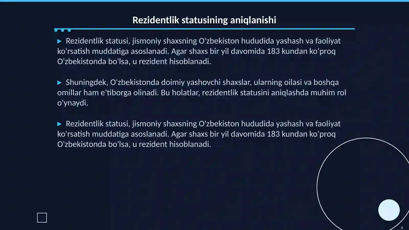 Rezident va norezident jismoniy shaxslar daromadlarining soliqga tortilishi: qiyosiy tahlil 4